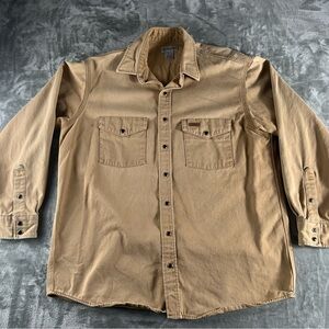 CARHARTT Pearl Snap Canvas Western Mens LT Button Down Work Shirt Tan Midweight
